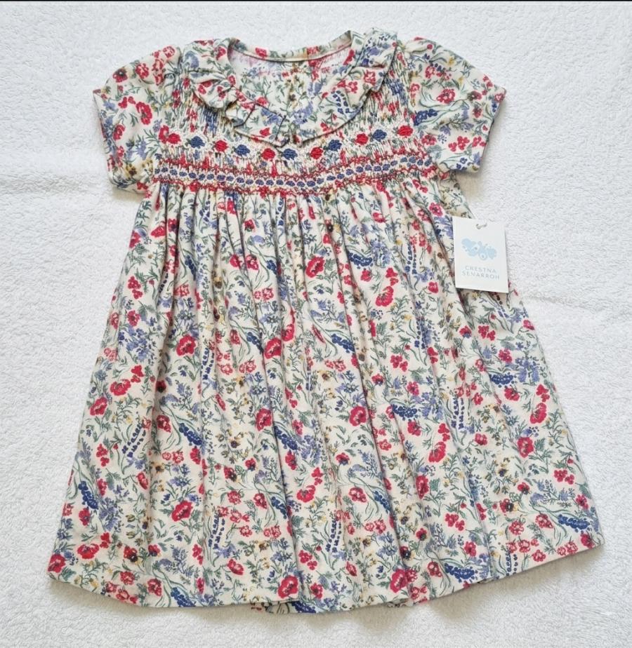 Vestido punto smock viyela estampada