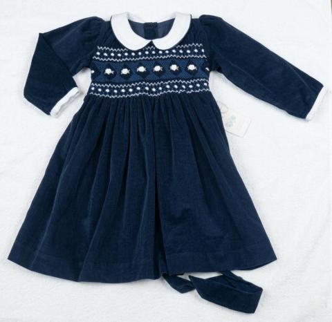Vestido bordado punto smock corderoy