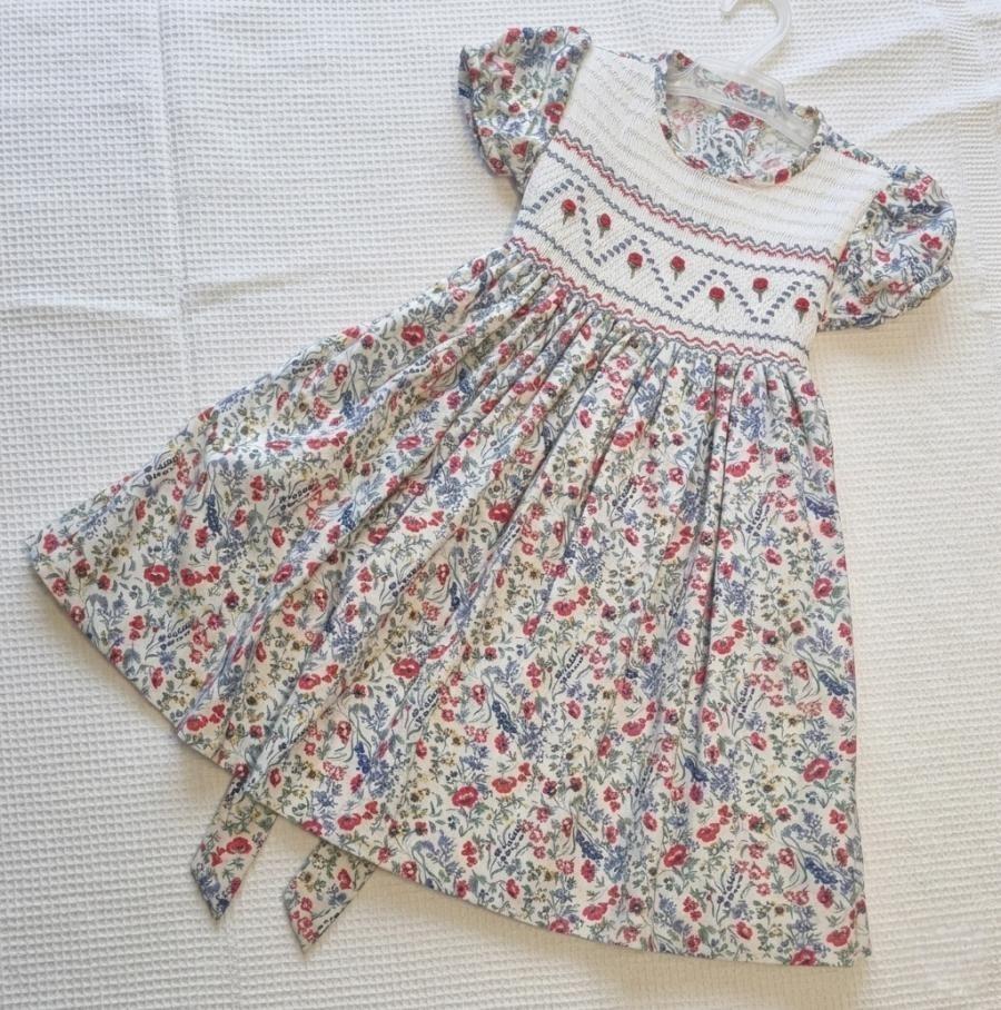 Vestido viyela estampada bordado punto smock